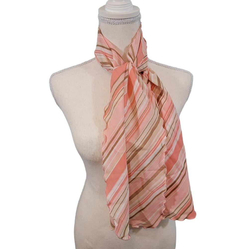 Vintage Striped Multi Color Feminine Scarf Ruffled Rolled Edges‎